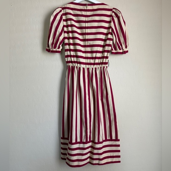 Vintage David Warren Midi Dress Fit N Flare A Line Red Striped Tomato Girl XS - Picture 9 of 14